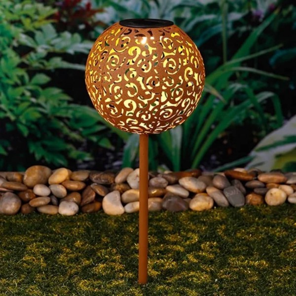 Hi Lámpara LED solar de jardín forma esférica metal marrón 18 cm D