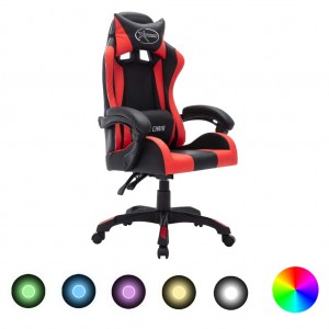 Silla gaming con luces LED RGB cuero sintético rojo y negro D