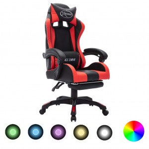Cadeira de jogos com luzes LED RGB couro sintético vermelho e preto D