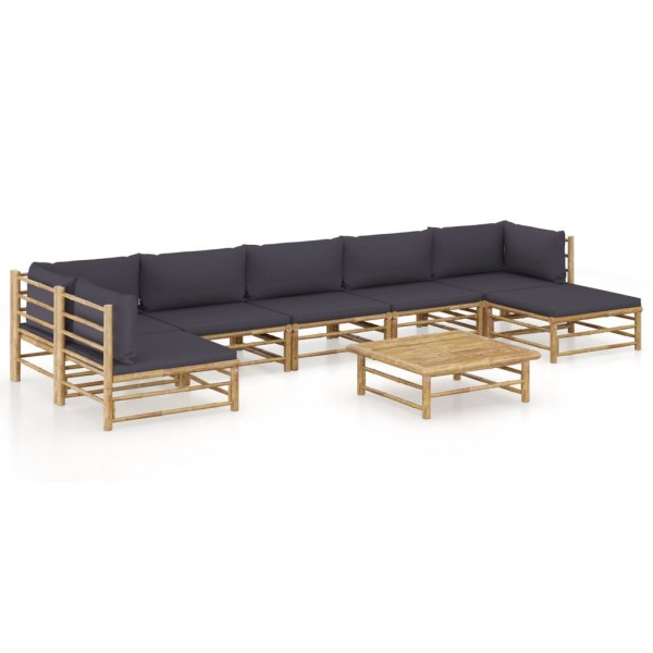 Conjunto de mobiliário de jardim 8 peças de bambu com almofadas cinza escuro D