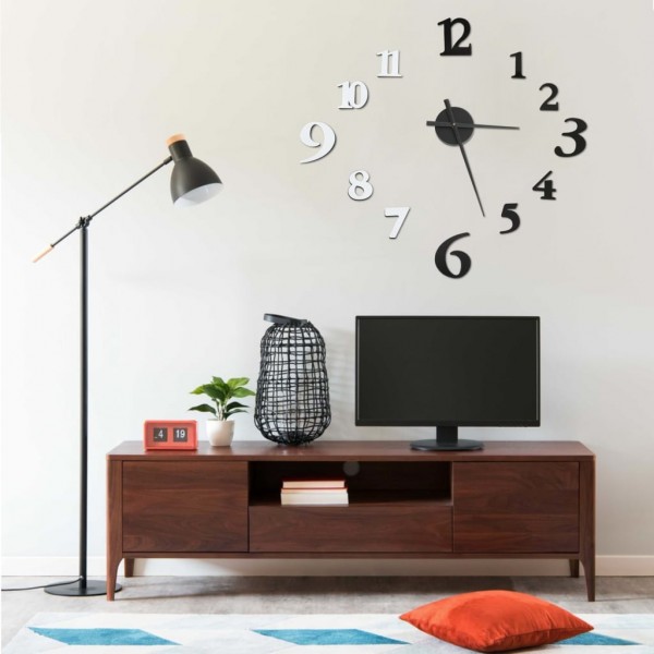 Reloj 3D de pared con diseño moderno blanco y negro 100 cm XXL D