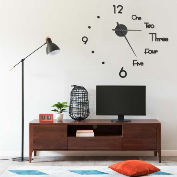 Reloj 3D de pared con diseño moderno negro 100 cm XXL D