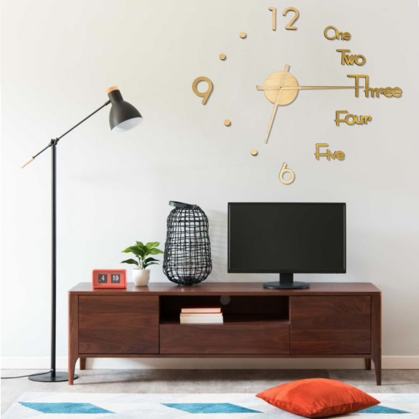 Reloj 3D de pared con diseño moderno dorado 100 cm XXL D