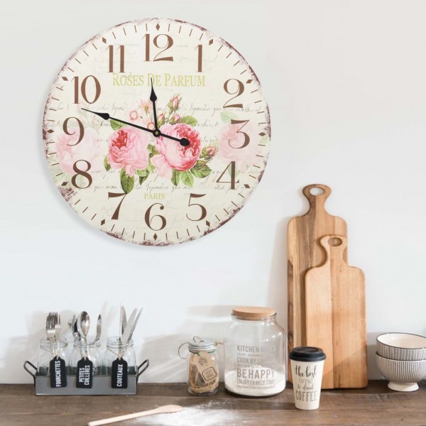 Relógio de parede vintage com flores 60 cm D