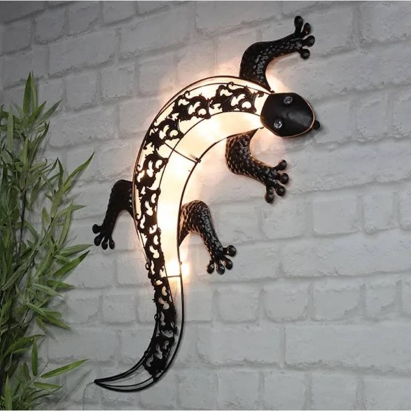 HI Lámpara solar LED de pared para jardín con forma de geco D