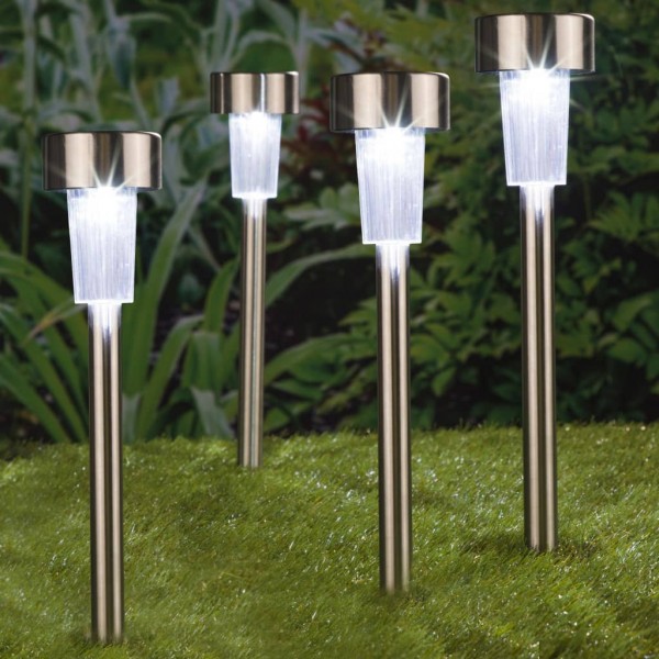 HI Lámparas solares LED de jardín 4 unidades acero inoxidable 36 cm D