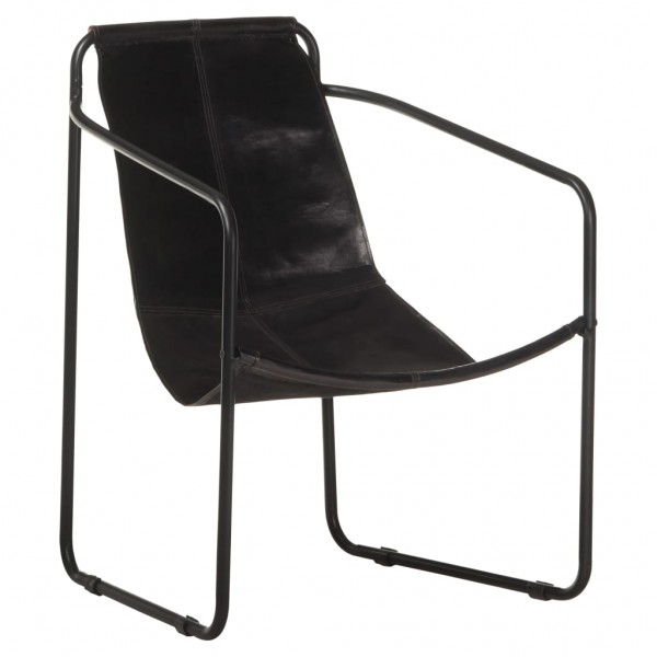 Cadeira de repouso de couro verdadeiro preto D