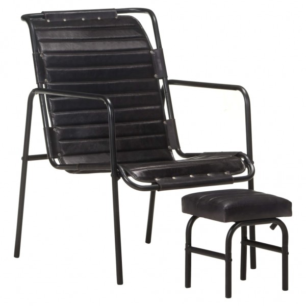 Cadeira de descanso de braços e pés de couro preto genuíno D