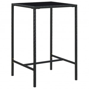 Mesa alta de jardín ratán sintético y vidrio negro 70x70x110 cm D