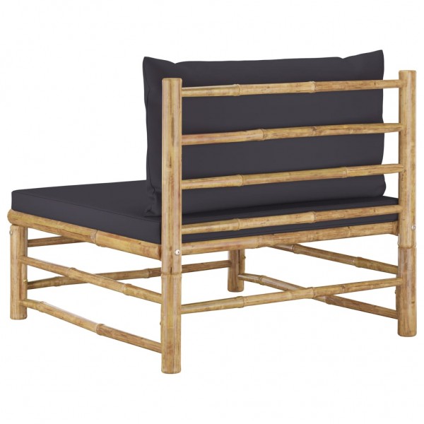 Sofá central de jardín bambú con cojines gris oscuro M 4