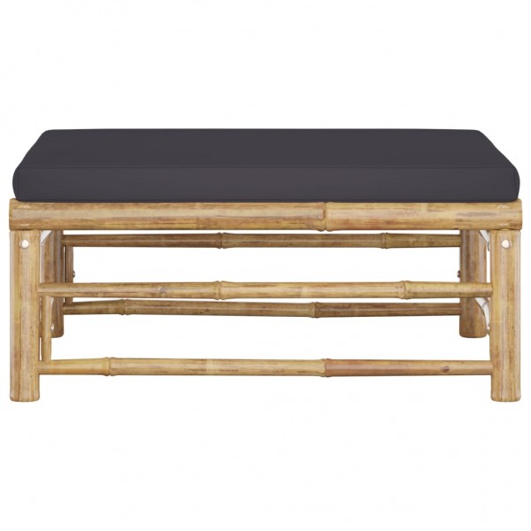 Apoio de pés para jardim com almofadão cinzento-escuro bambu M 3