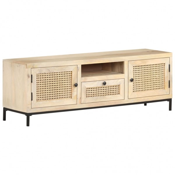 Mueble para TV madera maciza mango y caña natural 120x30x40 cm D