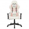 Cadeira de gaming couro artificial branco e cor-de-rosa 2
