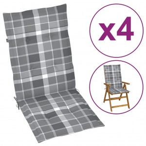 Cojín silla jardín respaldo alto 4 uds cuadros gris 120x50x3 cm D