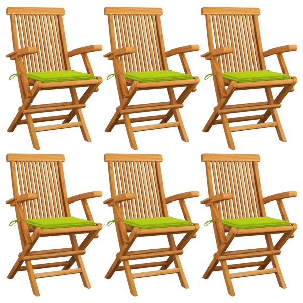Sillas de jardín 6 uds madera teca con cojines verde brillante Sillas de jardín 6 uds madera teca con cojines verde brillante D