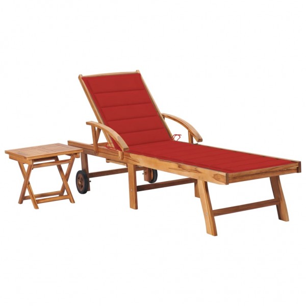Espreguiçadeira com mesa e almofada em madeira maciça de teca D