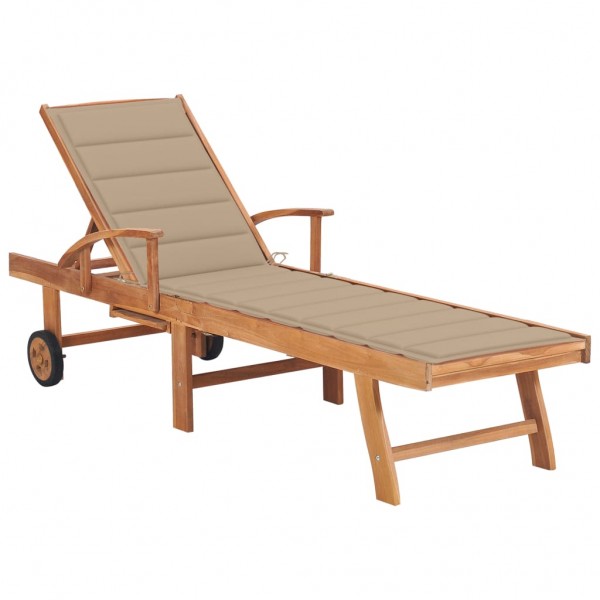 Tumbona con cojín beige madera maciza de teca D