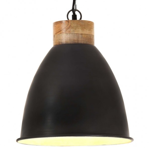 Lámpara colgante industrial hierro negro y madera 35 cm E27 D
