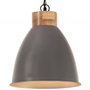 Lámpara colgante industrial hierro gris y madera 35 cm E27 D