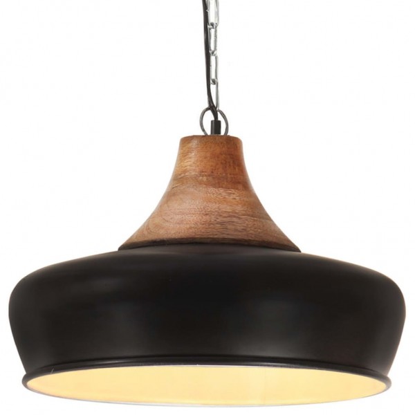Lámpara colgante industrial hierro negro y madera 26 cm E27 D