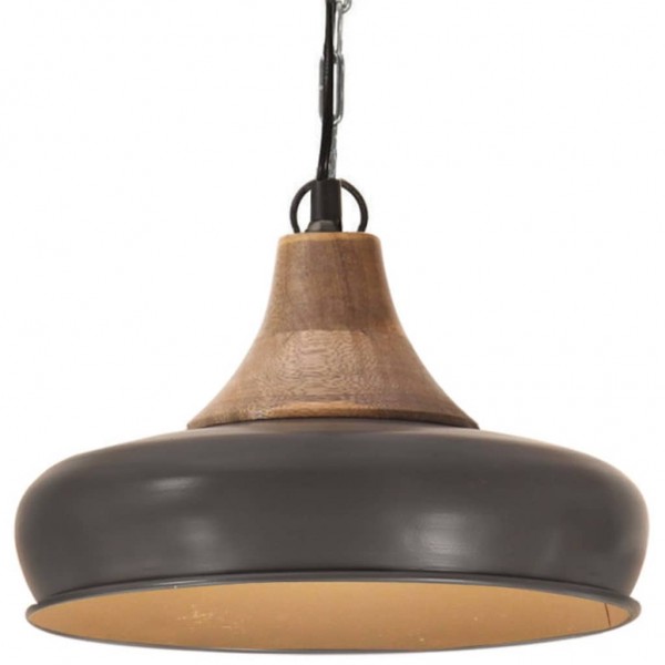 Lámpara colgante industrial hierro gris y madera 26 cm E27 D