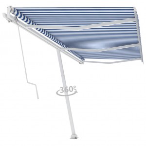 Toldo de pie automático azul y blanco 600x300 cm D