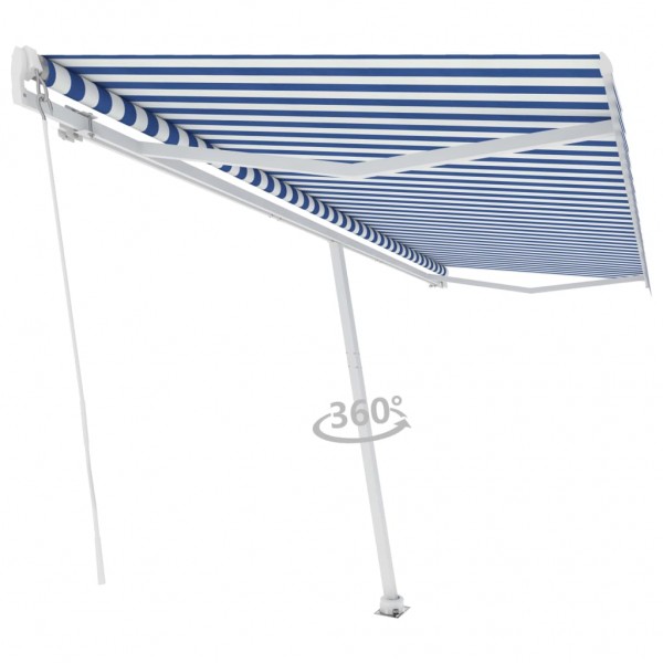 Toldo manual retrátil azul e branco 500x350 cm D