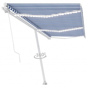 Toldo manual retráctil con LED azul y blanco 600x350 cm D