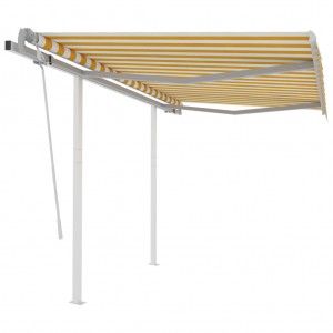 Toldo manual retráctil con postes amarillo y blanco 3.5x2.5 m D