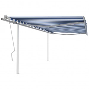 Toldo manual retráctil con postes azul y blanco 4x3 m D