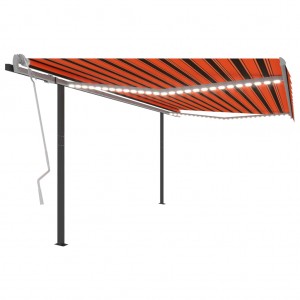 Toldo manual retráctil con LED naranja y marrón 4.5x3 m D