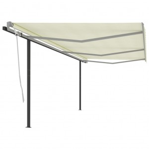Toldo retráctil automático con postes crema 6x3.5 m D