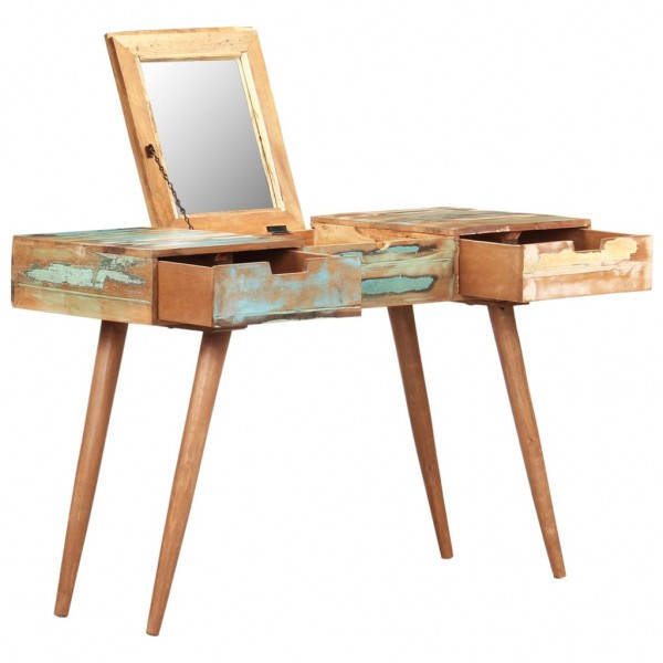 Mesa tocador con espejo madera reciclada maciza 112x45x76 cm D