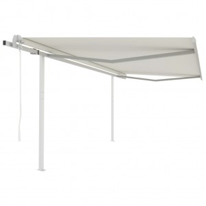 Toldo retráctil automático con postes crema 4x3 m D