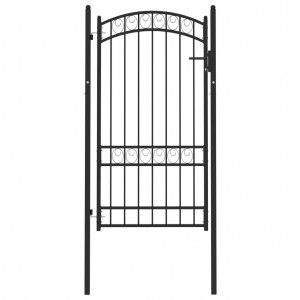 Porta do jardim com arco superior de aço preto 100x175 cm D