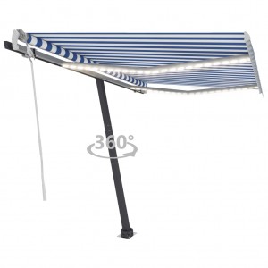 Toldo manual retráctil con LED azul y blanco 300x250 cm D