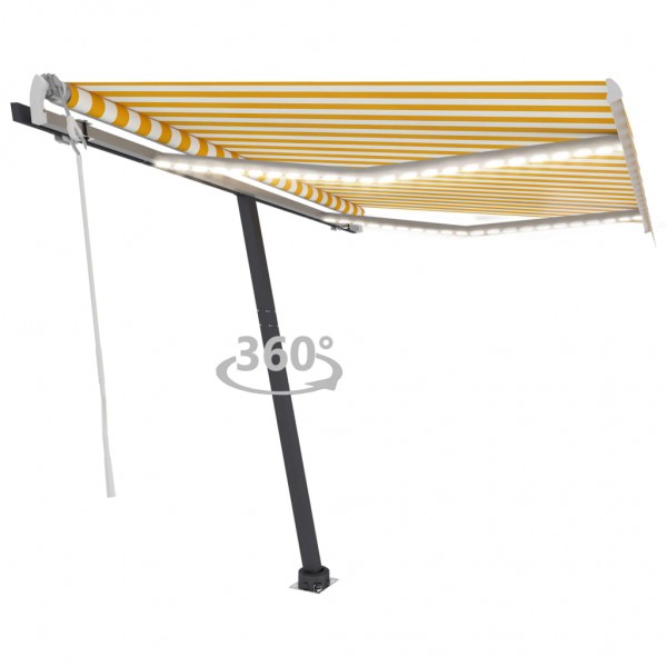 Toldo manual retráctil con LED amarillo y blanco 300x250 cm D