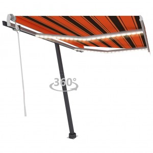 Toldo manual retráctil con LED naranja y marrón 300x250 cm D