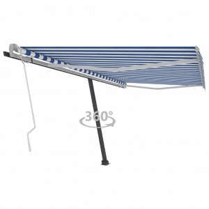 Toldo de pie retráctil manual azul y blanco 400x300 cm D