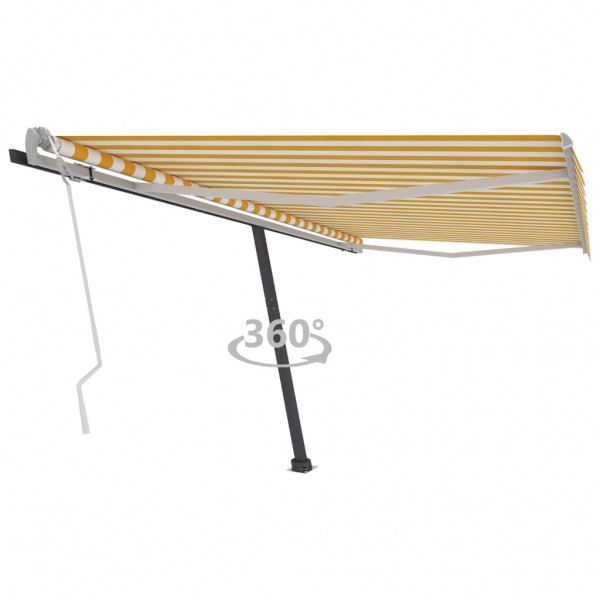 Toldo de pé retrátil manual amarelo e branco 400x300 cm D