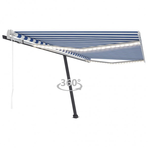 Toldo automático LED sensor de viento azul y blanco 400x300 cm D