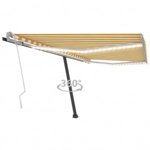 Toldo manual retráctil con LED amarillo y blanco 450x300 cm D