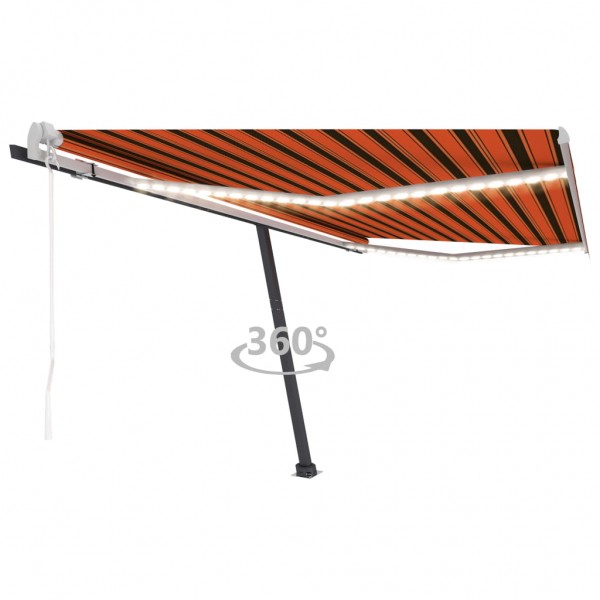 Toldo automático LED sensor de vento laranja marrom 450x300 cm D