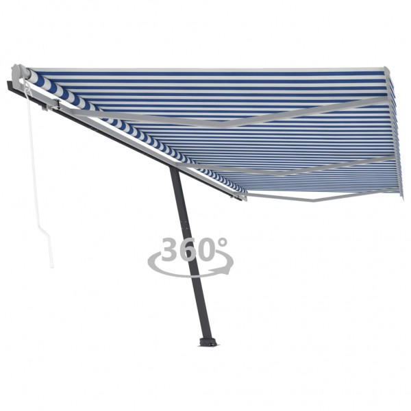 Toldo de pie automático azul y blanco 600x300 cm D