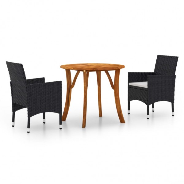 Juego de comedor de jardín 3 piezas negro Juego de comedor de jardín 3 piezas negro D