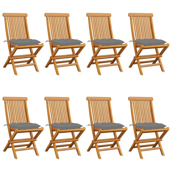 Cadeiras de jardim de teca maciça com almofadas cinzentas D