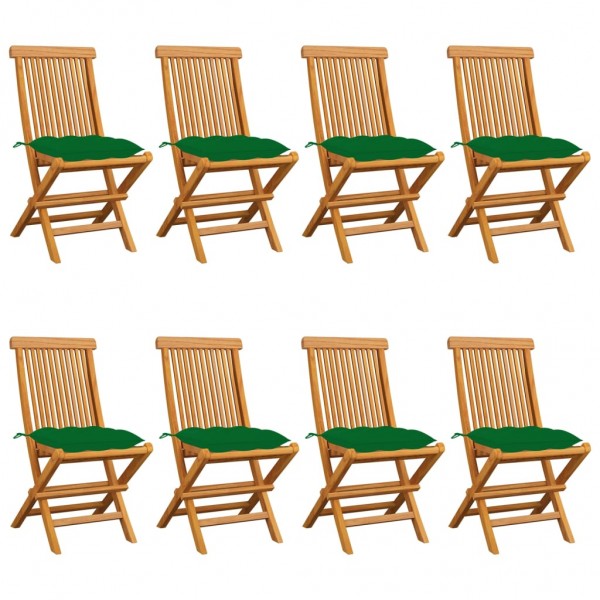 Cadeiras de jardim de teca maciça com almofadas verdes D