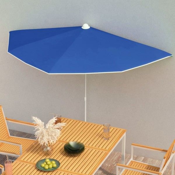 Um guarda-chuva de jardim semicircular com pau 300x150 cm azul-azul D