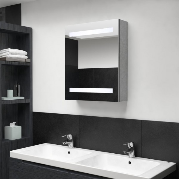 Armario de baño con espejo LED gris hormigón 50x14x60 cm D