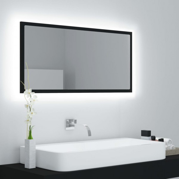Espejo de baño LED acrílico negro brillo 90x8.5x37 cm D